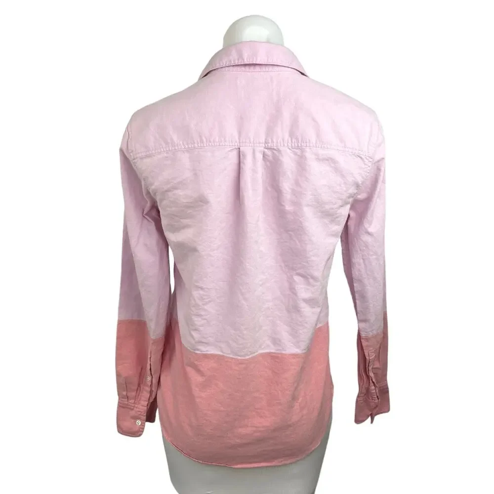 J.Crew Boy Women's Pink Long Sleeve Color Block Collared Button Down Shirt Top 2
